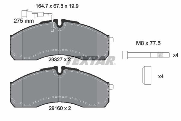 29160 TEXTAR with integrated wear warning contact, with brake caliper screws, with accessories Height: 67,8mm, Width: 164,5mm, Thickness: 19,9mm Brake pads 2932701 buy