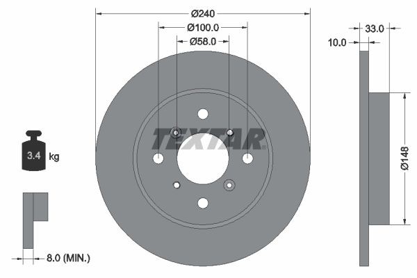 TEXTAR 92153300 Brake disc 240x10mm, 04/08x100, solid