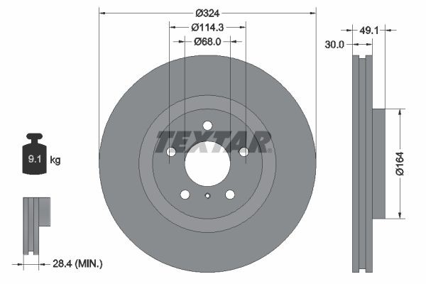 TEXTAR PRO 92194203 Brake disc 324x30mm, 05/06x114,3, internally vented, Coated
