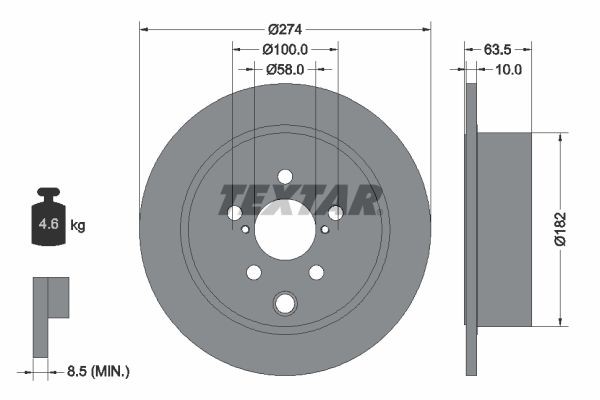 TEXTAR PRO 92262003 Brake disc 274x10mm, 05/08x100, solid, Coated