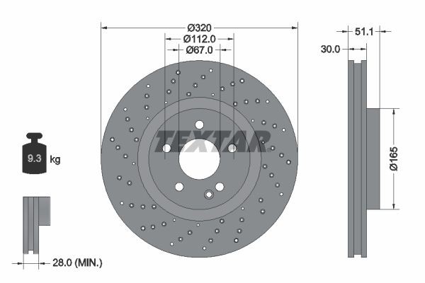 98200 2621 0 1 PRO TEXTAR PRO 320x30mm, 05/06x112, internally vented, Perforated, Coated Ø: 320mm, Brake Disc Thickness: 30mm Brake rotor 92262103 buy