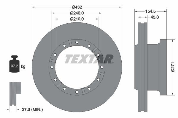 TEXTAR 93253000 Bremsscheibe für IVECO Stralis LKW in Original Qualität