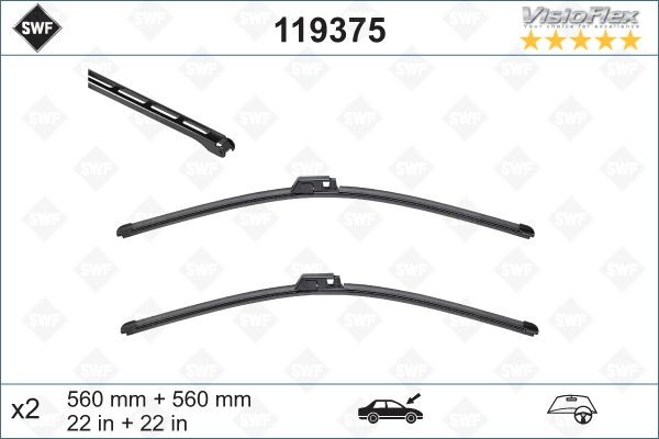 SWF VisioFlex 560 mm Front, Beam, with spoiler, for right-hand drive vehicles Styling: with spoiler, Left-/right-hand drive vehicles: for right-hand drive vehicles Wiper blades 119375 buy