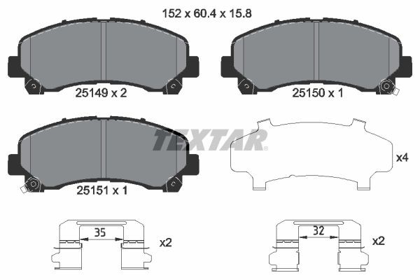 TEXTAR 2514901 Brake pad set with acoustic wear warning, with accessories