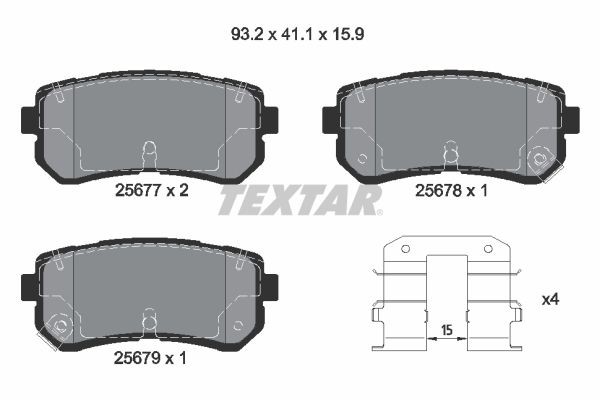 TEXTAR 2567701 Brake pad set with acoustic wear warning, with accessories