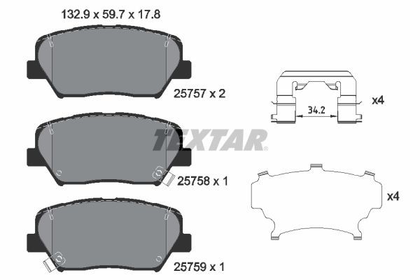TEXTAR 2575701 Brake pad set with acoustic wear warning, with accessories
