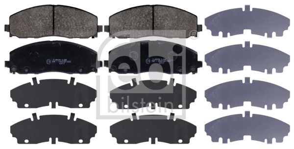 116061 FEBI BILSTEIN Brake pad set CHRYSLER Front Axle, with acoustic wear warning, with anti-squeak plate