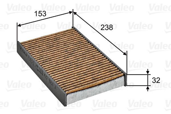 VALEO 701025 Air conditioner filter Activated Carbon Filter with polyphenol, with fungicidal effect, with anti-allergic effect, 238 mm x 153 mm x 32 mm, CLIMFILTER SUPREME