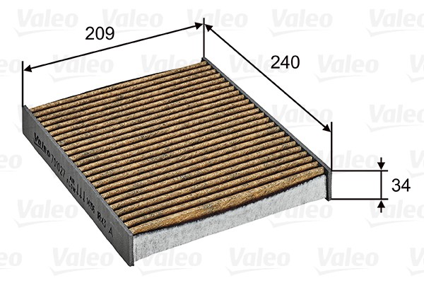 VALEO 701027 Air conditioner filter Activated Carbon Filter with polyphenol, with fungicidal effect, with anti-allergic effect, 240 mm x 209 mm x 35 mm, CLIMFILTER SUPREME