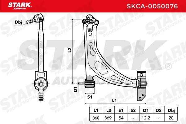 STARK SKCA-0050076 Suspension arm Front Axle, Right, Lower, Control Arm, Grey Cast Iron, Cone Size: 15 mm
