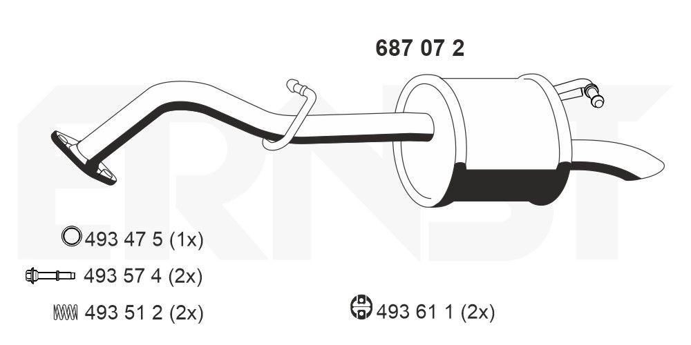 687072 ERNST Exhaust muffler NISSAN Length: 910mm