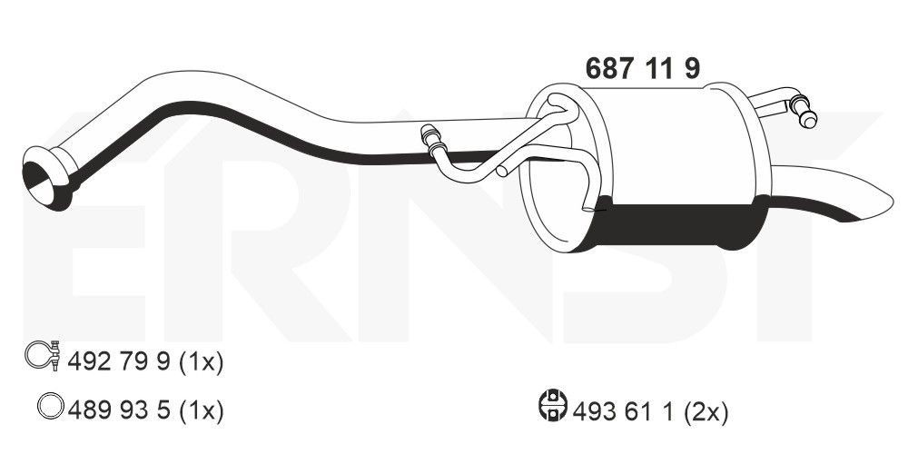 ERNST 687119 Rear silencer Length: 840mm