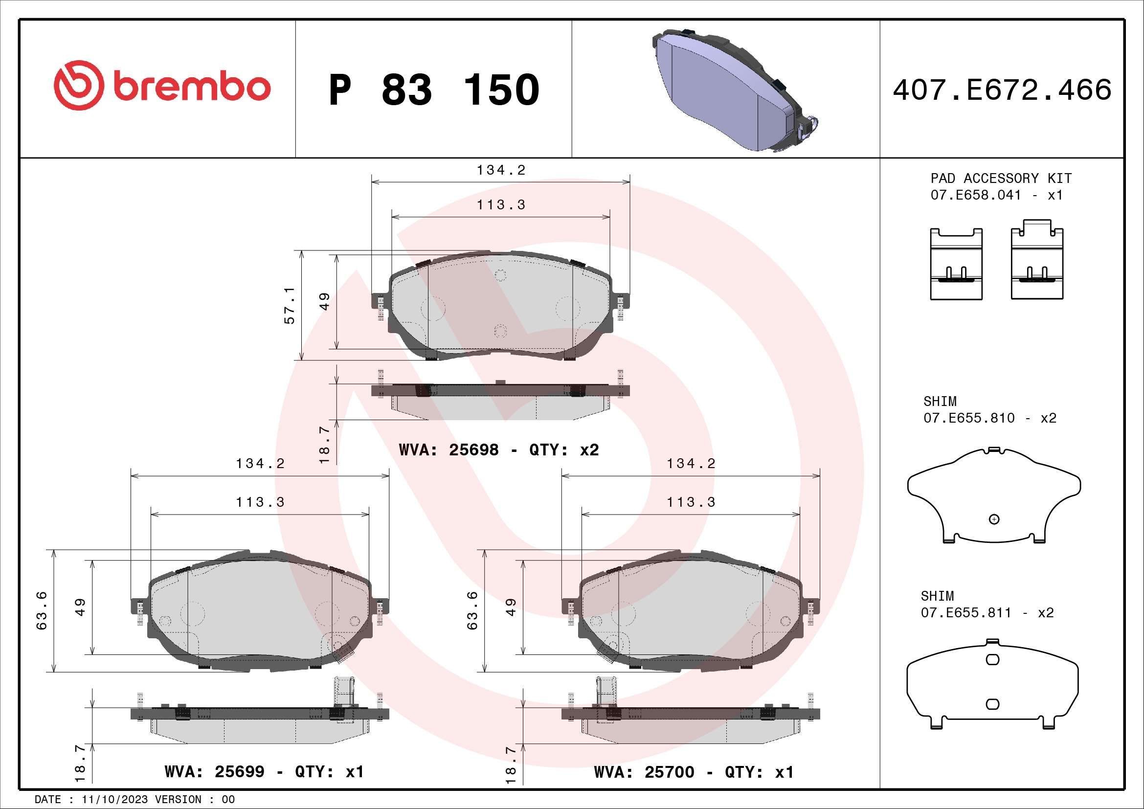 OEM-quality BREMBO P 83 150 Disc pads