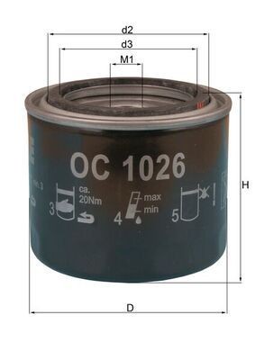 70595364 MAHLE ORIGINAL M20x1,5, with one anti-return valve, Spin-on Filter Ø: 82,0mm, Height: 72,0mm Oil filters OC 1026 buy