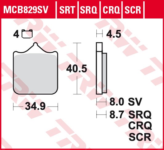 Moto TRW Sinter Carbon Racing Höhe: 40,5mm, Breite: 34,9mm, Dicke/Stärke: 9mm Bremsbeläge MCB829SCR kaufen