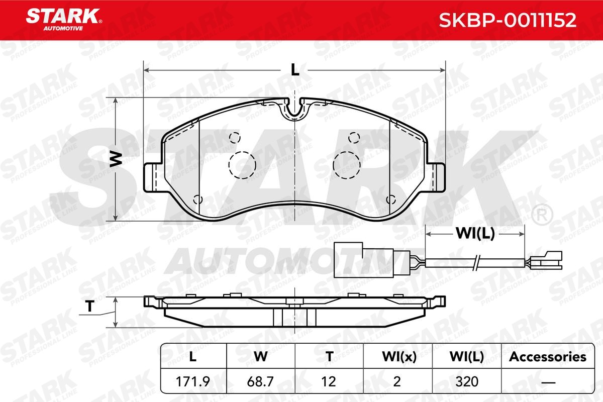 STARK Brake pad kit SKBP-0011152 for FORD TRANSIT, Tourneo Custom, TRANSIT Custom