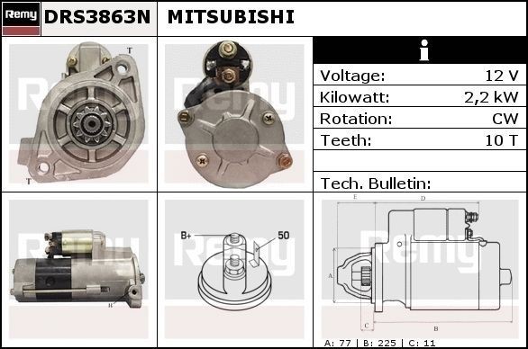 DELCO REMY Starter motors DRS3863N for MITSUBISHI PAJERO / SHOGUN, PAJERO / SHOGUN SPORT