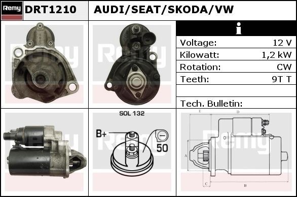 Volkswagen PASSAT Engine starter motor 7706204 DELCO REMY DRT1210 online buy