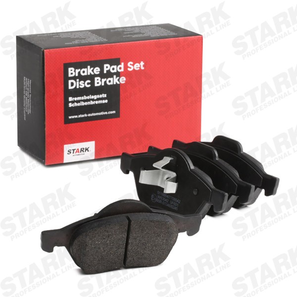 STARK SKBP-0011035 Brake pad set Front Axle, with adhesive film, with accessories, with spring