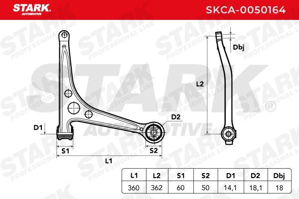 STARK SKCA-0050164 Suspension arm without ball joint, with rubber mount, Front Axle Left, Control Arm, Steel, Cone Size: 18 mm