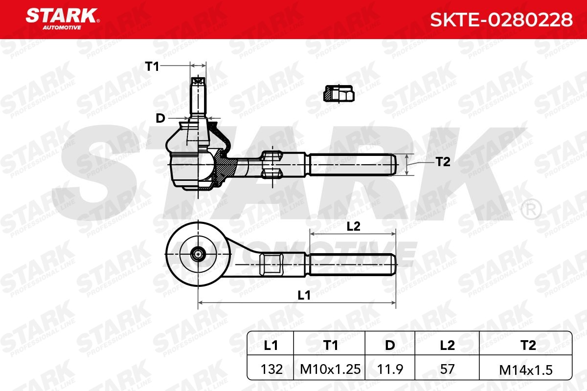 SKTE-0280228 Tie rod end SKTE-0280228 STARK Cone Size 12 mm, M10X1.25, Front Axle, outer, Right