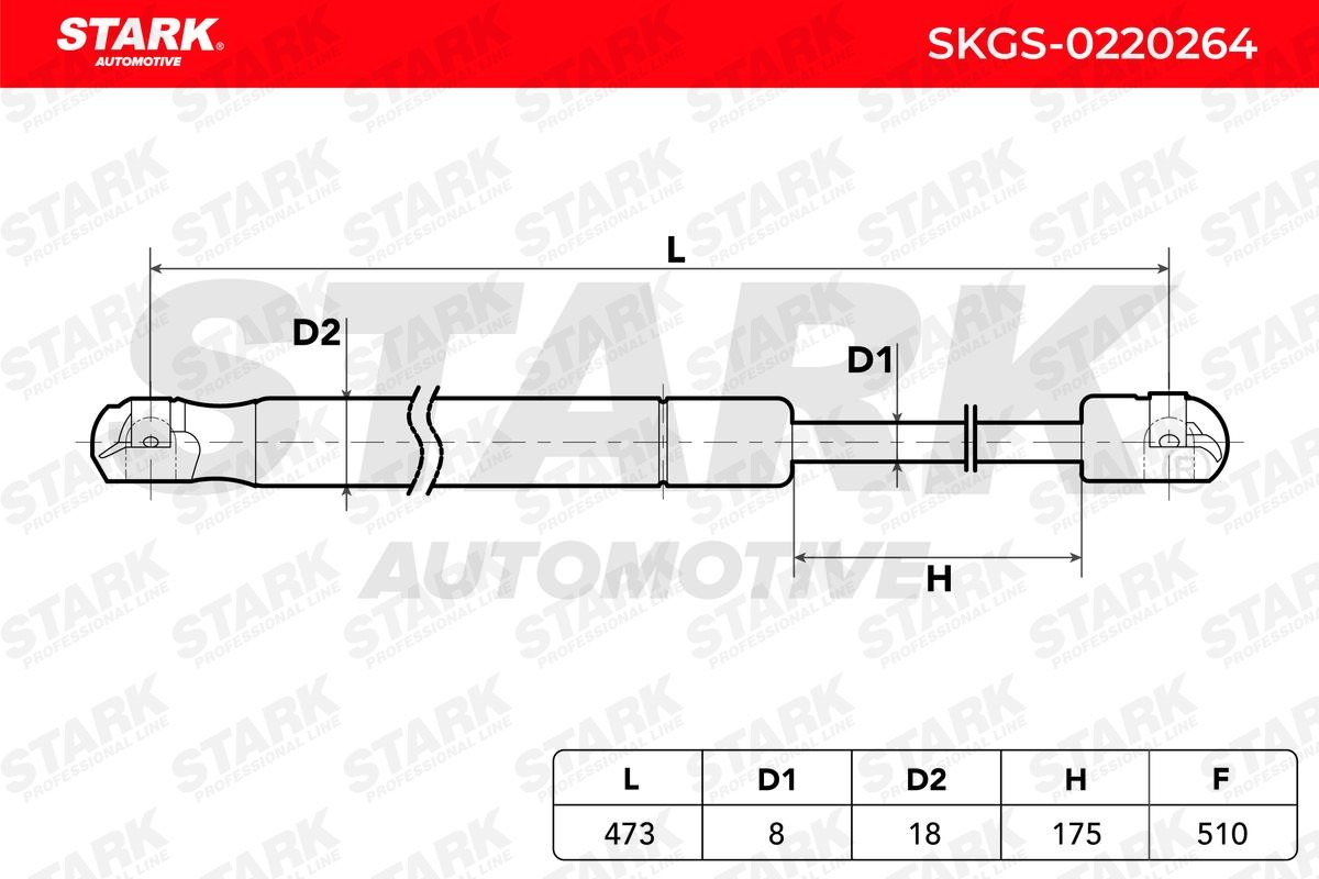 SKGS-0220264 Gas springs SKGS-0220264 STARK 510N, for vehicles with automatically opening tailgate, both sides, Vehicle Tailgate