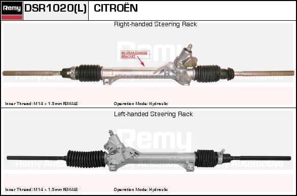 DELCO REMY DSR1020L Steering rack Hydraulic, for left-hand drive vehicles, with wheel hub, Remy Remanufactured, M14 x 1.5mm FEMALE mm, 28, 308, 50 mm, 1208 mm
