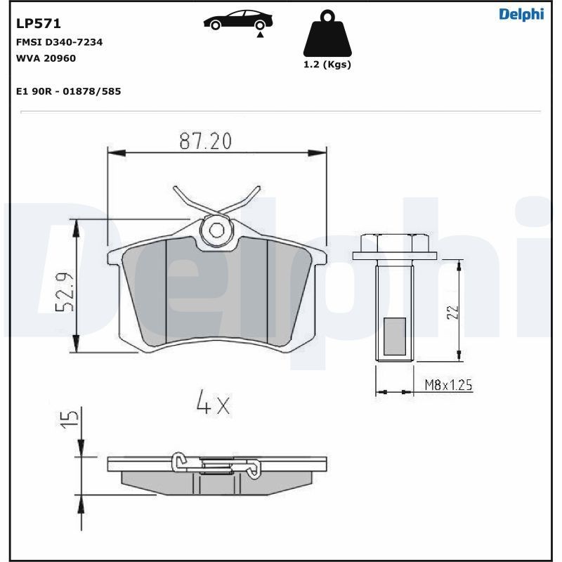 LP571 Set of brake pads LP571 DELPHI not prepared for wear indicator, without anti-squeak plate, with accessories