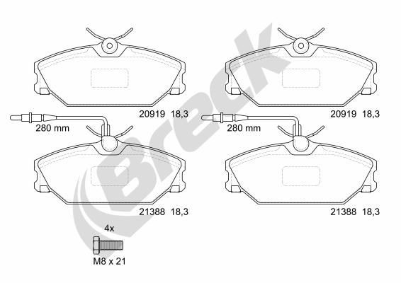 BRECK 21388 00 702 10 Brake pad set incl. wear warning contact, with integrated wear sensor, with accessories