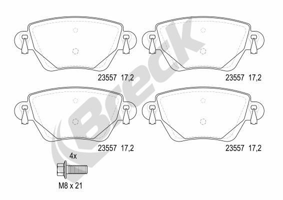 BRECK 23557 00 704 10 Brake pad set with acoustic wear warning, with accessories