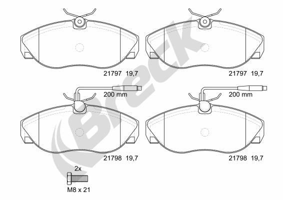 BRECK 21797 00 703 10 Brake pad set incl. wear warning contact, with integrated wear sensor, with accessories