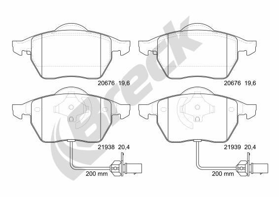 BRECK 21938 00 701 10 Brake pad set incl. wear warning contact, with integrated wear sensor, with accessories