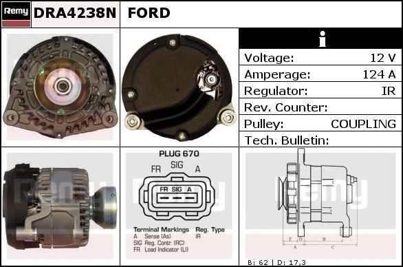 Ford FOCUS Alternator 7732607 DELCO REMY DRA4238N online buy