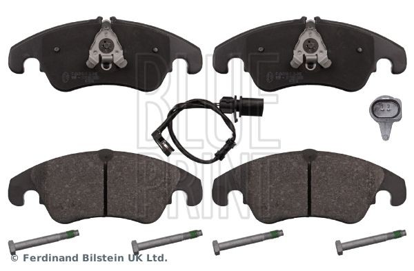 BLUE PRINT ADV184212 Brake pad set Front Axle, incl. wear warning contact, with piston clip, with screw set