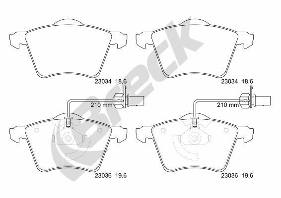23034 00 703 10 BRECK Brake pad set FORD incl. wear warning contact, with integrated wear sensor, with accessories