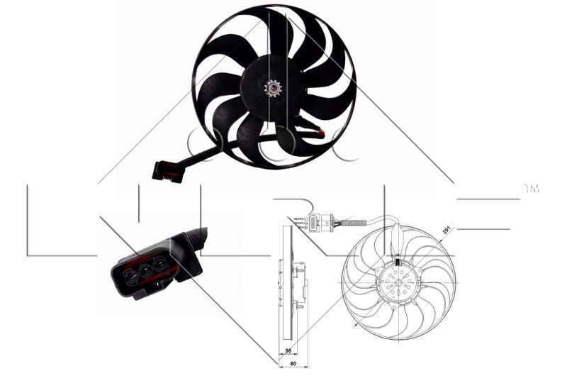 NRF 47392 Fan, radiator D1: 290 mm, 12V, 180/140W, without radiator fan shroud