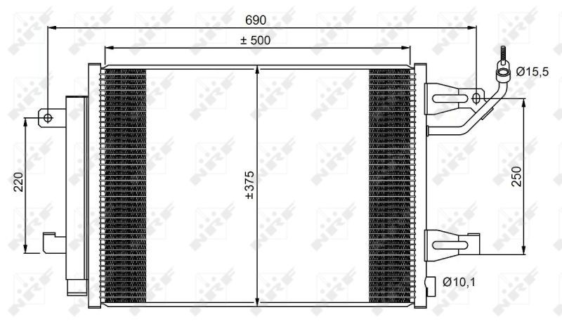 NRF Quality Grade: Easy Fit 350073 Air conditioning condenser with dryer, with seal ring, 15,5mm, 10,1mm, Aluminium, 500mm