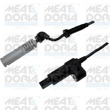 MEAT & DORIA 90007 ABS sensor Front Axle Right, Front Axle Left, for vehicles without DSC, Passive sensor, 3-pin connector, 1,1 kOhm, 580mm, 48,5mm, grey, round