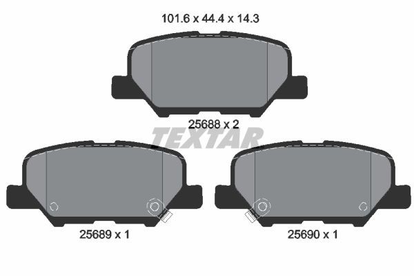 25688 TEXTAR with acoustic wear warning Height: 44,4mm, Width: 101,6mm, Thickness: 14,3mm Brake pads 2568801 buy