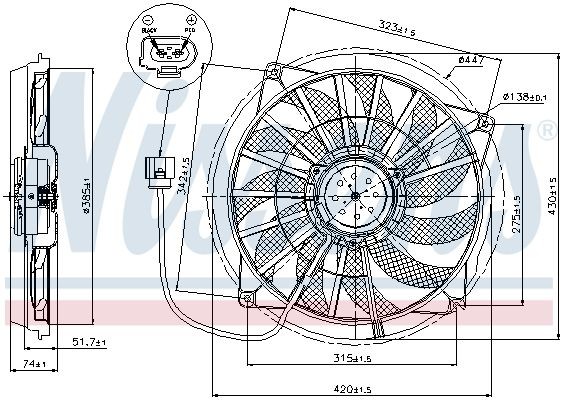 85637 NISSENS Cooling fan SUBARU Ø: 368 mm, 12V, 288W, without integrated regulator