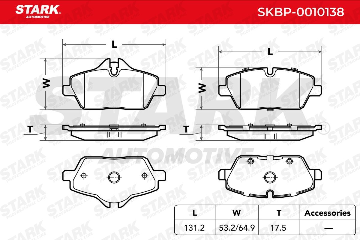 STARK SKBP-0010138 Disc pads Front Axle, Low-Metallic, prepared for wear indicator, with bolts/screws, Photo corresponds to scope of supply