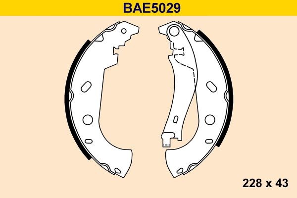 Brake shoes Barum 228 x 43 mm, with lever - BAE5029