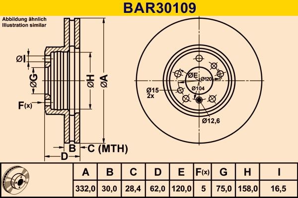 Barum 332,0x30,0mm, 5x120,0, Vented, High-carbon Ø: 332,0mm, Num. of holes: 5, Brake Disc Thickness: 30,0mm Brake rotor BAR30109 buy