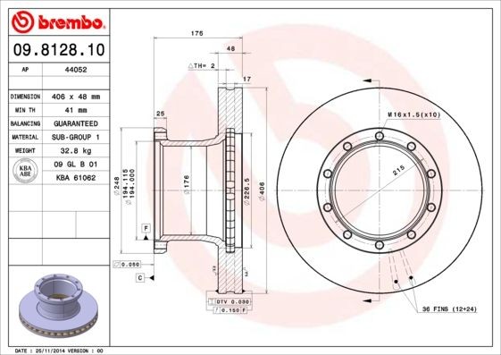 BREMBO 406x48mm, 10, internally vented Ø: 406mm, Num. of holes: 10, Brake Disc Thickness: 48mm Brake rotor 09.8128.10 buy