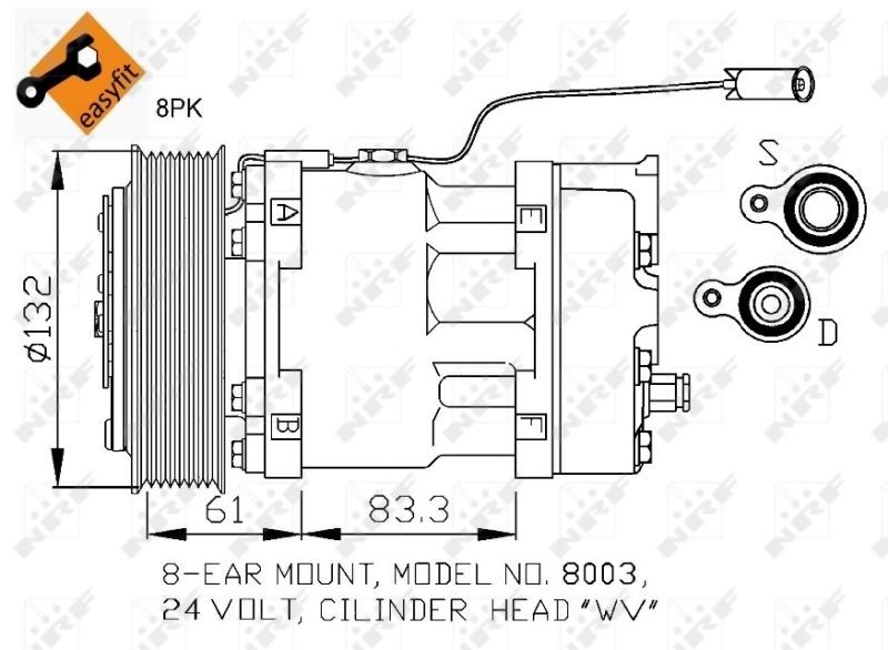 NRF 32753 EASY FIT SD7H15, 24V, PAG 46, with PAG compressor oil, with seal ring Air conditioning compressor Belt Pulley Ø: 132mm, Number of grooves: 8 32753 cheap