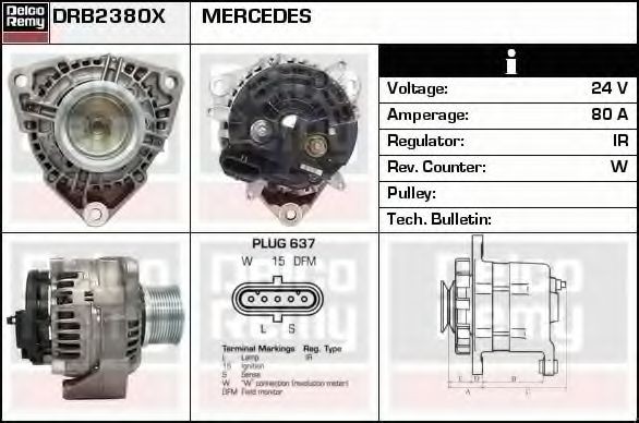 DRB2380X DELCO REMY Lichtmaschine MERCEDES-BENZ ACTROS MP2 / MP3