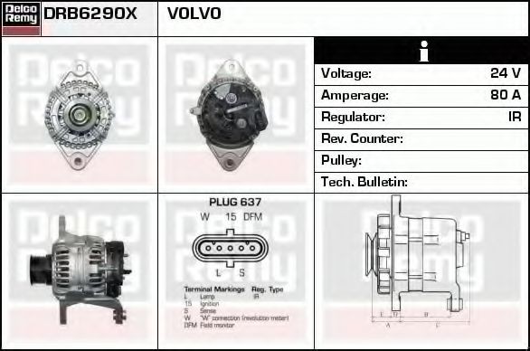 DELCO REMY DRB6290X Lichtmaschine für VOLVO FH 12 LKW in Original Qualität