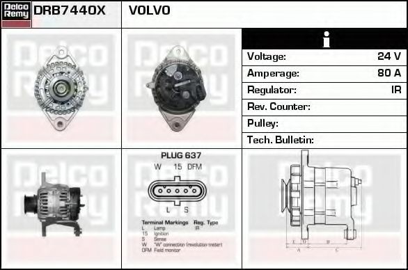 DELCO REMY DRB7440X Lichtmaschine für VOLVO FH LKW in Original Qualität