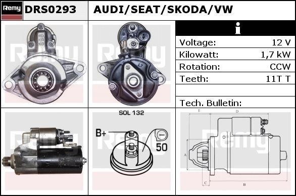 Volkswagen PASSAT Starter motors 7786113 DELCO REMY DRS0293 online buy