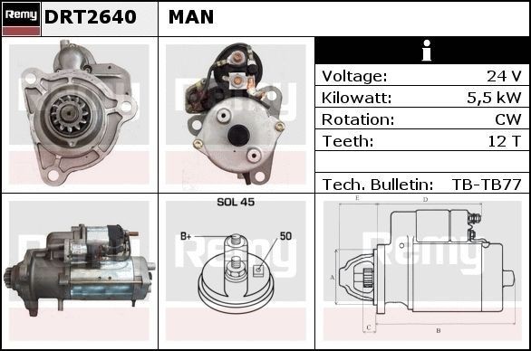 DT3750 DELCO REMY DRT2640X Starter motor 51-26201-7220